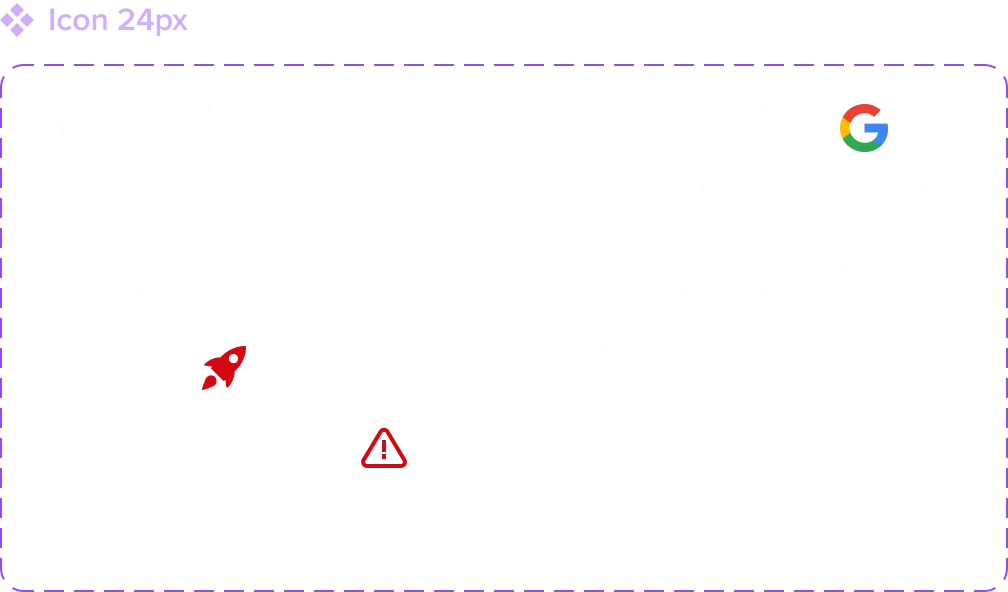 Design-system frame for the 24px icon grid
